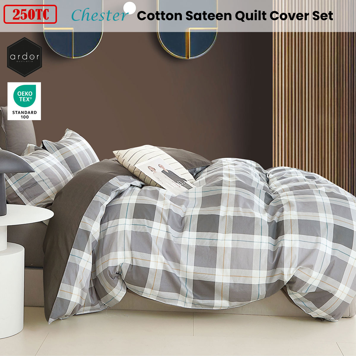 250TC Chester Plaid Cotton Sateen Quilt Cover Set by Ardor