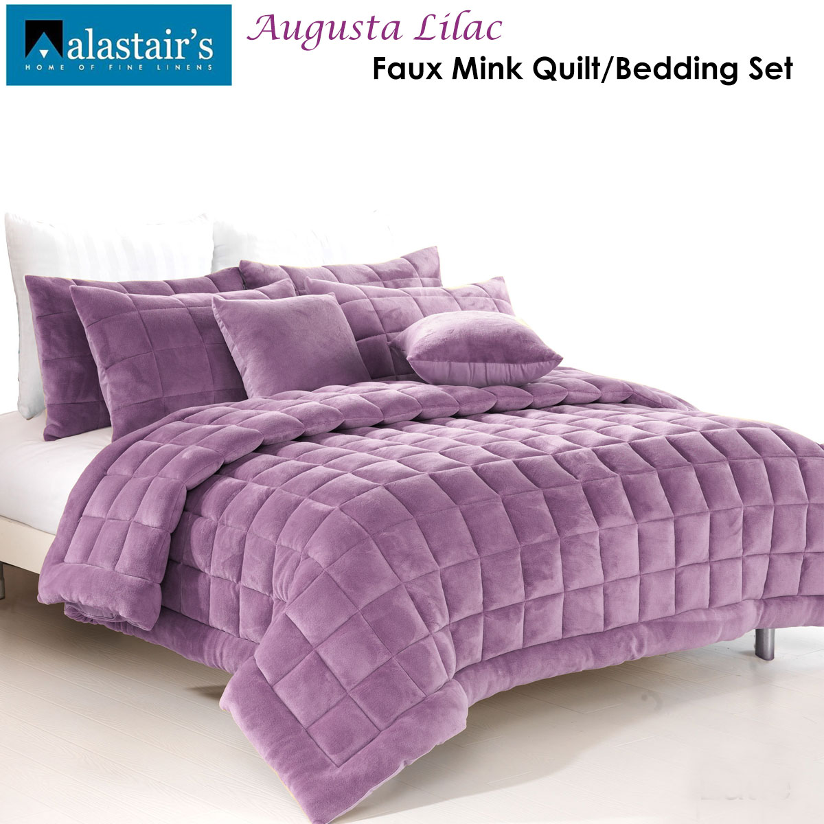 Augusta Lilac Faux Mink Quilt / Comforter Set by Alastairs