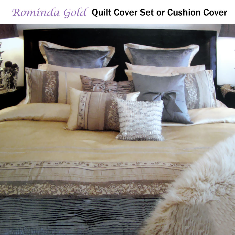 Rominda Gold Woven Jacquard Quilt Cover Set or Cushion Cover by Manhattan