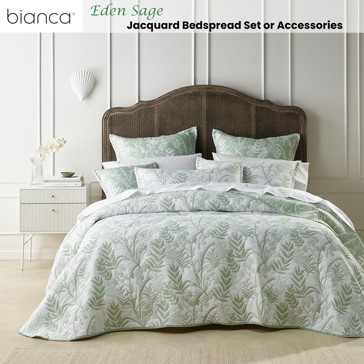 Eden Sage Jacquard Bedspread Set or Accessories by Bianca