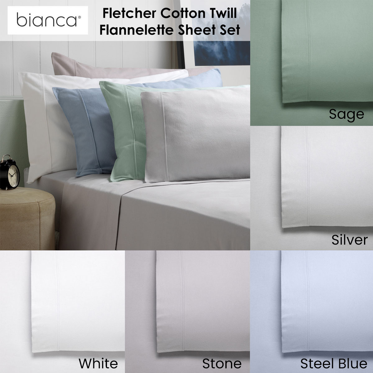 Fletcher Flannelette Cotton Winter Sheet Set 40cm Wall by Bianca - ALL SIZES
