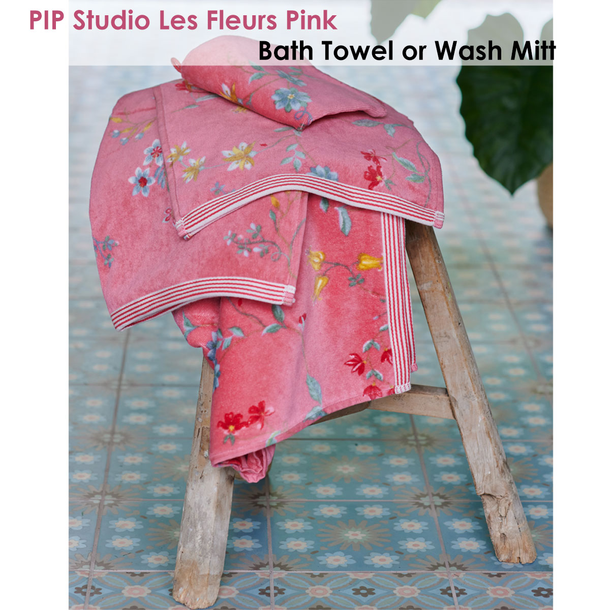 Les Fleurs Pink Bath Towel or Wash Mitt by PIP Studio