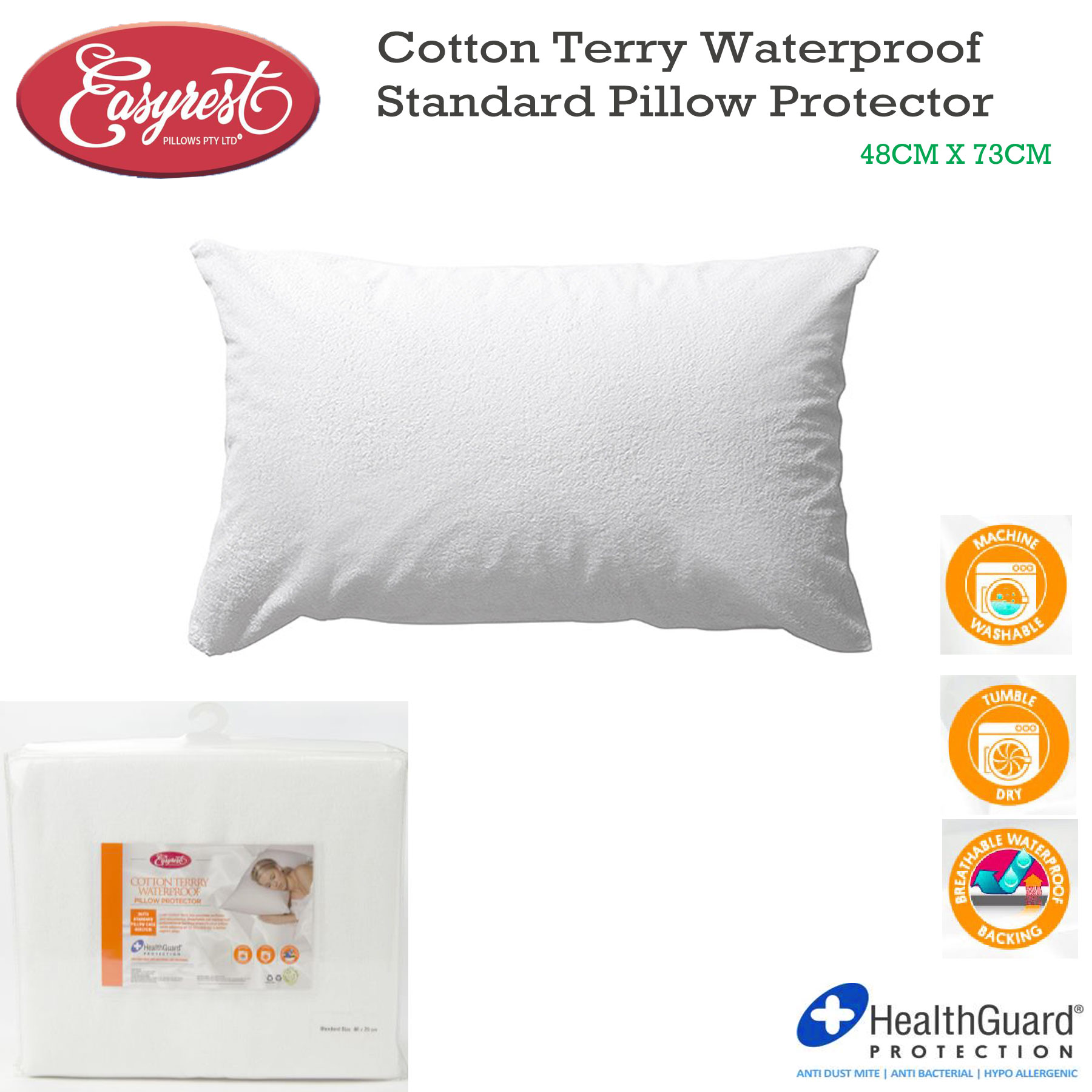 100% Cotton Terry Waterproof HealthGuard Standard Pillow Protector by ...