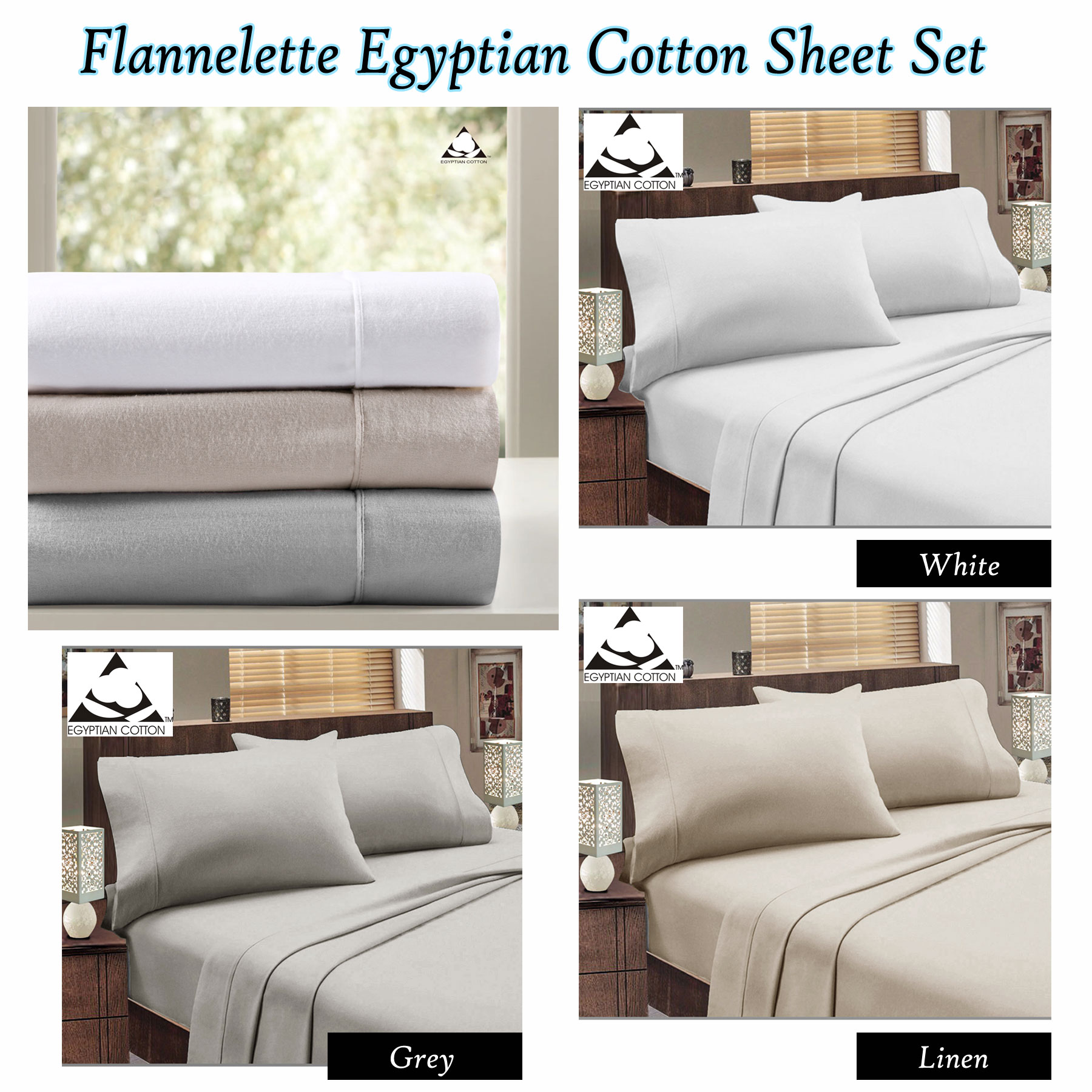 Egyptian cotton FLANNELETTE Sheet Set - SINGLE King Single DOUBLE QUEEN ...