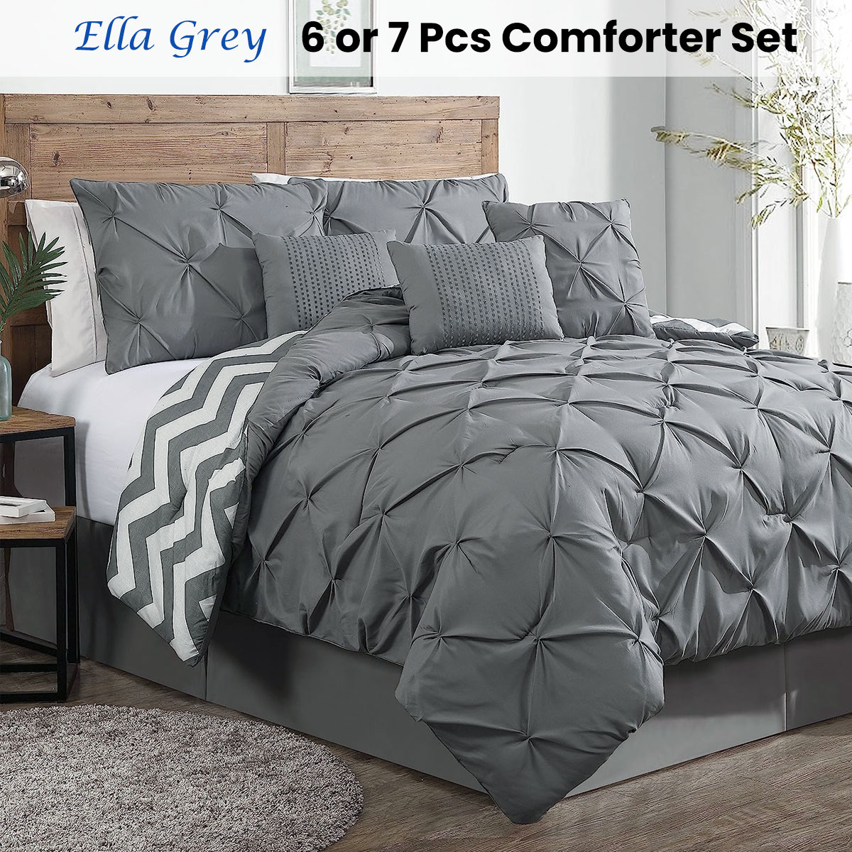 6 or 7 Pcs Ella Grey Comforter Set by J Elliot Home