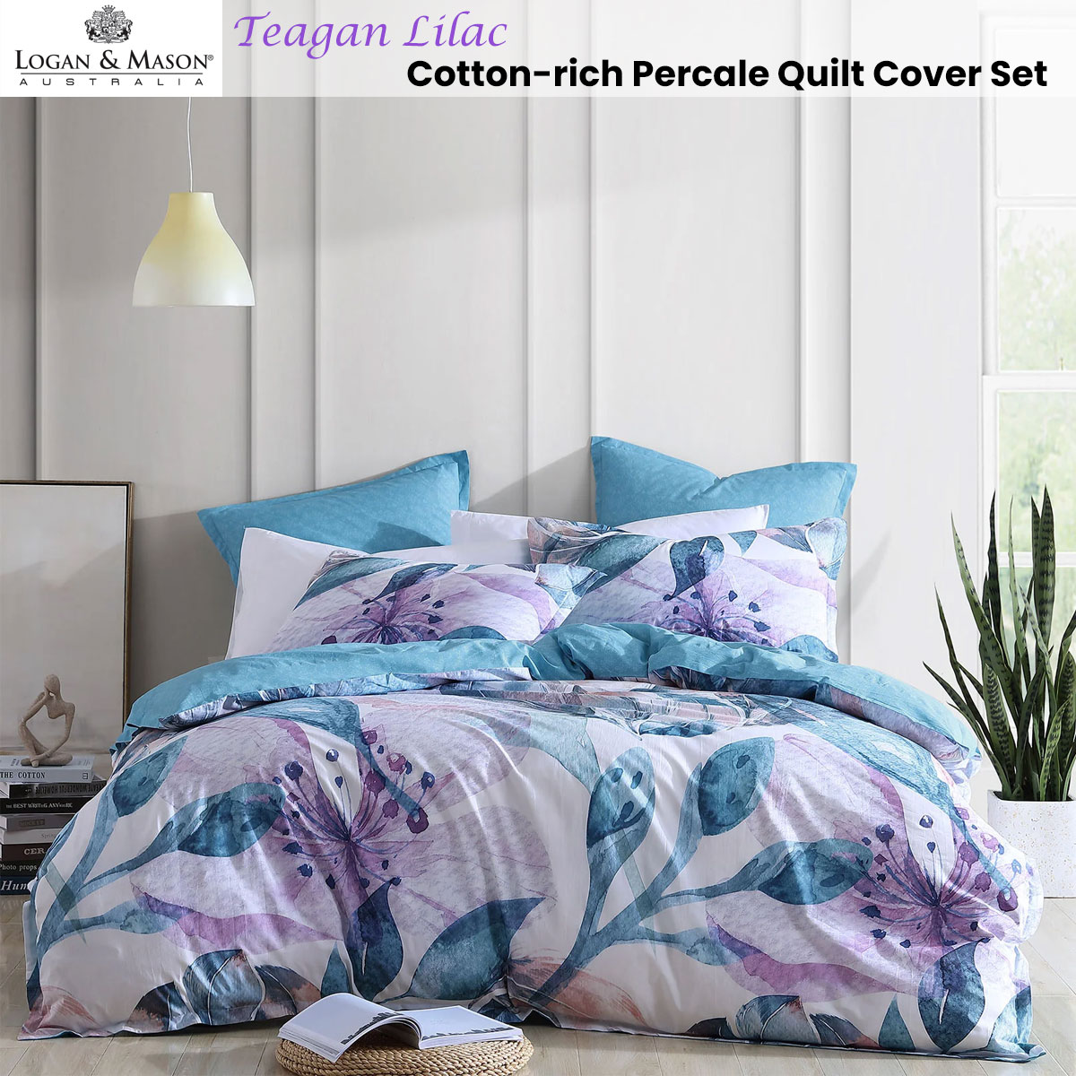 Teagan Lilac Cotton-rich Percale Print Quilt Cover Set by Logan and Mason