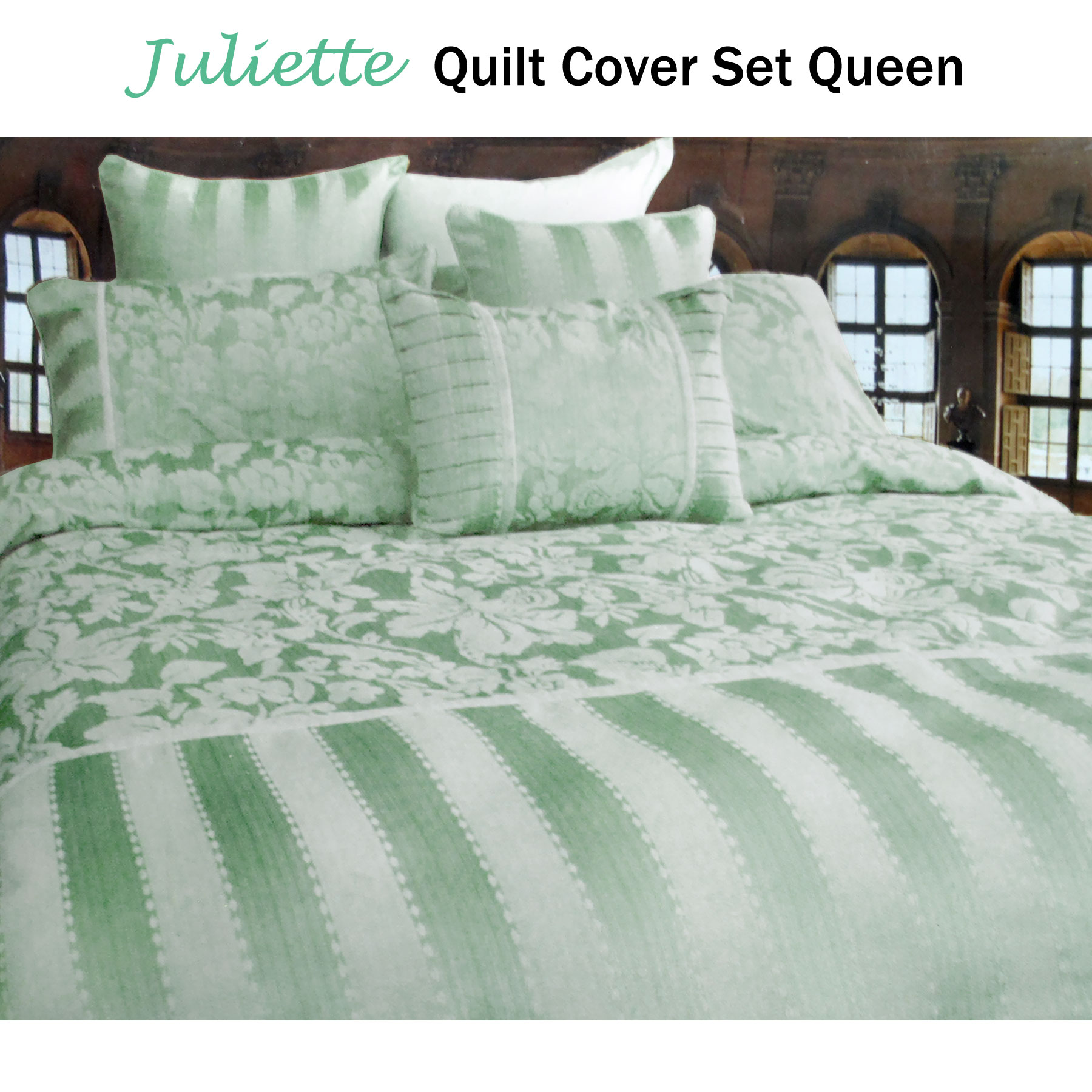 Juliette Mint Jacquard Quilt Cover Set King
