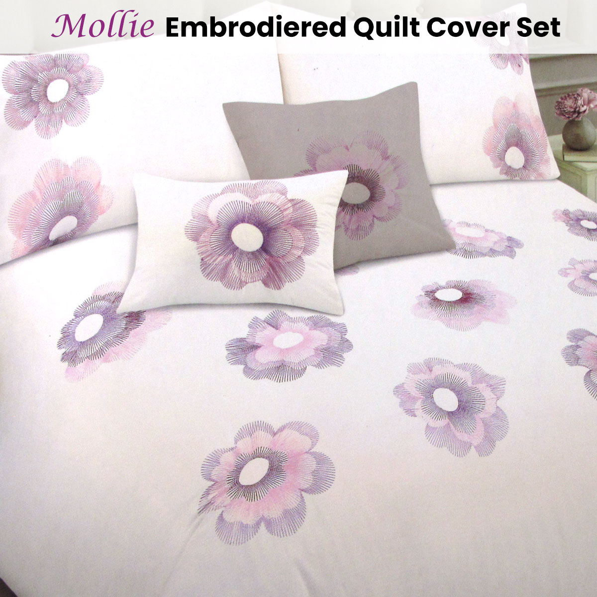 Mollie Embroidery Polyester Cotton Quilt Cover Set