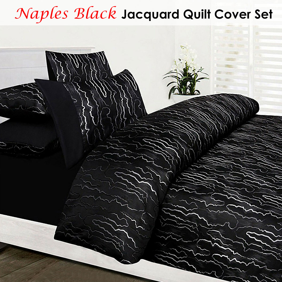 Naples Black Jacquard Quilt Cover Set by Accessorize