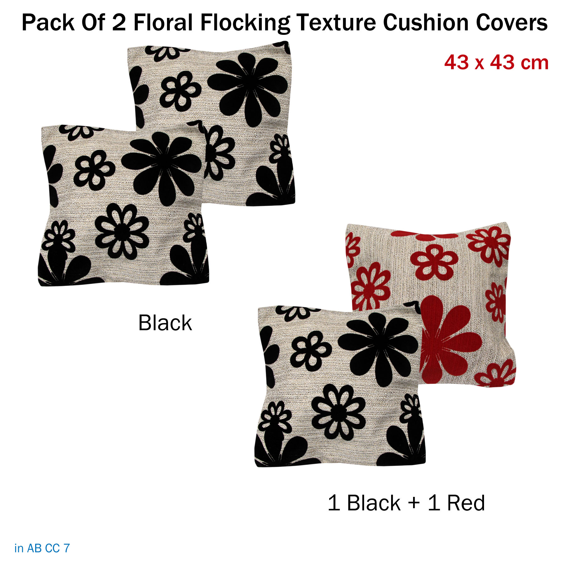 Pack of 2 - Floral Flocking Texture Living Bedroom Square Cushion Cover 43 x 43 cm
