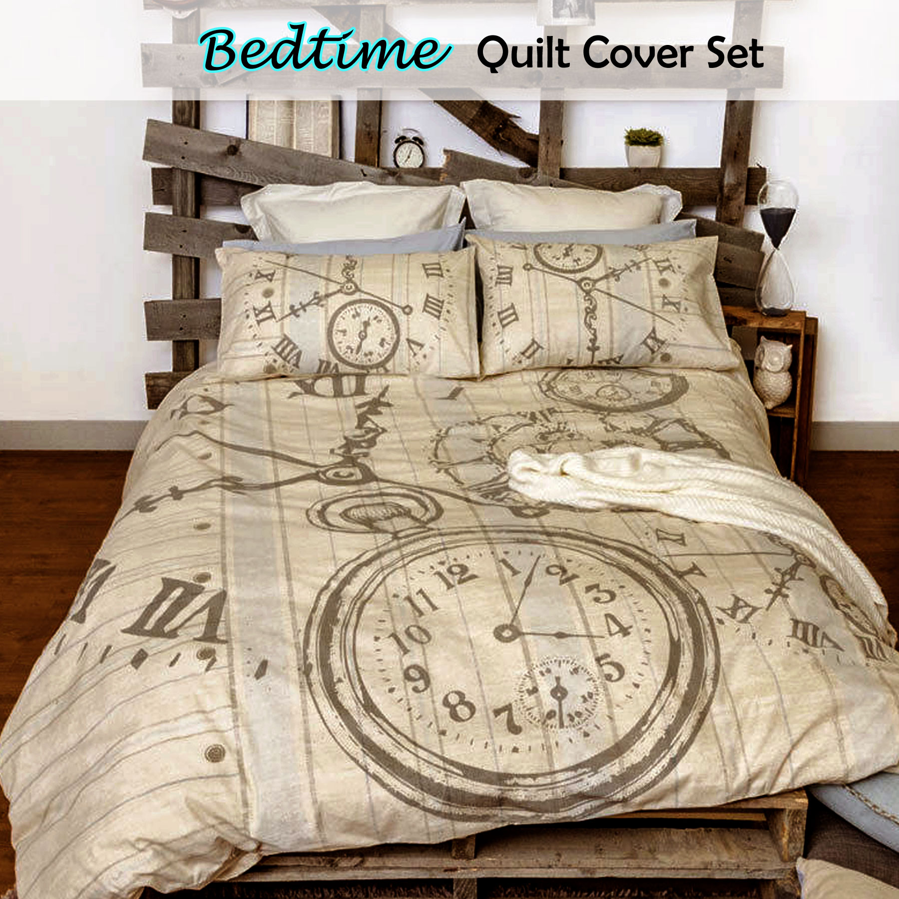 Retro Home Bedtime Neutral Vintage Quilt Cover Set Single Double