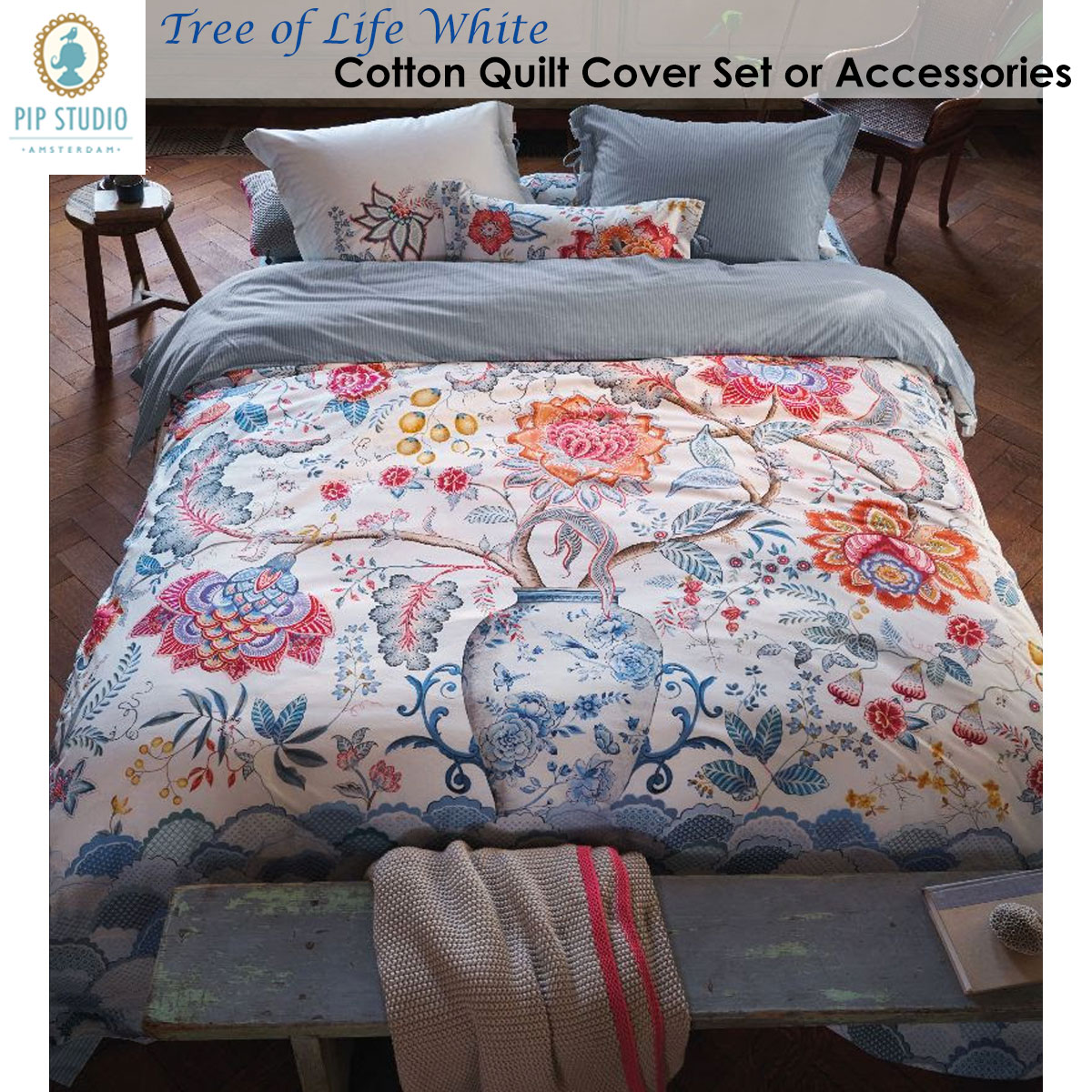 Tree of Life White 100% Cotton Quilt Cover Set or Accessories by PIP Studio